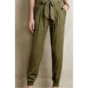 Anthropologie Elevenses Green Silky Cuffed Leg Jogger Pants XS